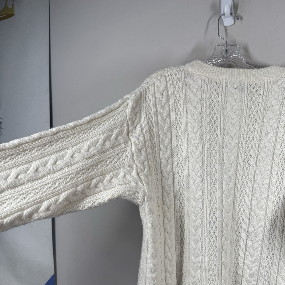VTG Together! Sweater Womens L Cream Embroidered Teddy Bear Wool Cable Knit 90s - Picture 13 of 16